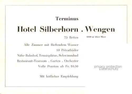 AK / Ansichtskarte Wengen__BE Terminus Hotel Silberhorn Gartenaussicht 