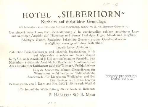 AK / Ansichtskarte Beatenberg_BE Hotel Silberhorn Aussenansicht m. Bergpanorama 
