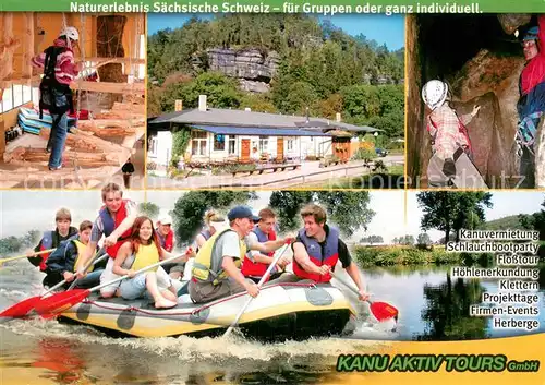 AK / Ansichtskarte Saechsische_Schweiz Flossbau Schlauchbootpartie Grotte Saechsische Schweiz