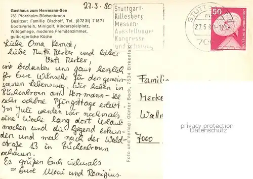 AK / Ansichtskarte Buechenbronn_Pforzheim Gasthaus zum Herrmann See Buechenbronn Pforzheim
