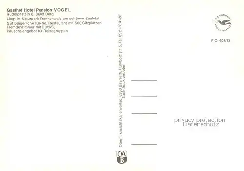 AK / Ansichtskarte Rudolphstein Gasthof Vogel Rudolphstein