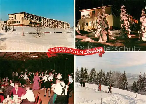 AK / Ansichtskarte Scheidegg_Allgaeu Sonnenalm Kurklinik Winterpanorama Speise und Tanzsaal Scheidegg Allgaeu