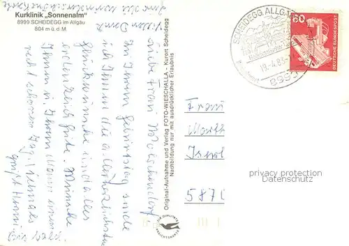 AK / Ansichtskarte Scheidegg_Allgaeu Sonnenalm Kurklinik Winterpanorama Speise und Tanzsaal Scheidegg Allgaeu