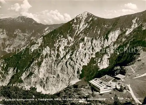 AK / Ansichtskarte Bad_Reichenhall Rasthaus Schlegelmulde am Predigtstuhl mit Untersberg und Dreisesselberg Fliegeraufnahme Bad_Reichenhall