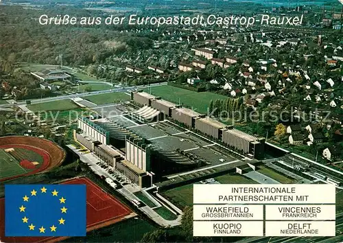 AK / Ansichtskarte Castrop Rauxel Forum Europaplatz Rathaus und Stadthalle Tagungszentrum am Emscherschnellweg Fliegeraufnahme Castrop Rauxel