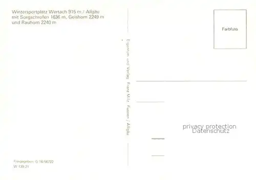 AK / Ansichtskarte Wertach Fliegeraufnahme mit Sorgschrofen Geishorn und Rauhorn Wertach