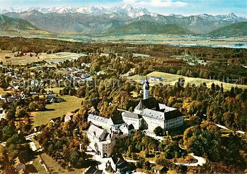 AK / Ansichtskarte Andechs Kloster Andechs mit Zugspitze Fliegeraufnahme Andechs