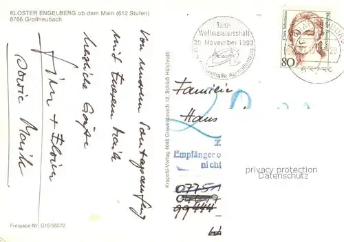 AK / Ansichtskarte Grossheubach Kloster Engelberg Fliegeraufnahme Grossheubach