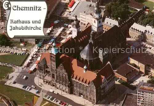 AK / Ansichtskarte Chemnitz Rathaus und Jakobikirche Fliegeraufnahme Chemnitz