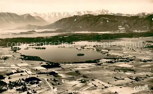 AK / Ansichtskarte Staffelsee Fliegeraufnahme mit Wetterstein und Zugspitze Staffelsee