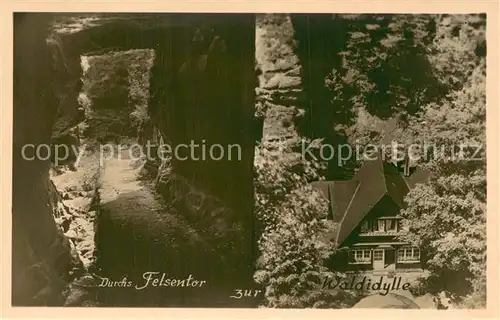 AK / Ansichtskarte Lohsdorf_Hohnstein_Saechsische_Schweiz Durchs Felsentor zur Waldidylle 