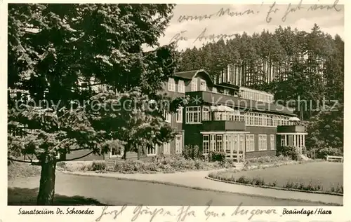 AK / Ansichtskarte Braunlage Sanatorium Dr Schroeder Braunlage