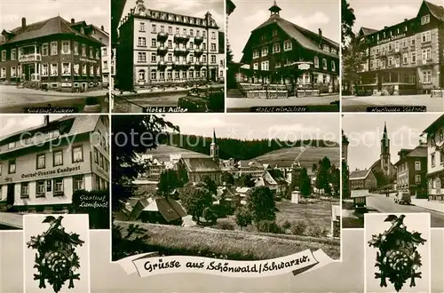 AK / Ansichtskarte Schoenwald_Schwarzwald Gasthof Falken Hotel Adler Hotel Hirschen Kurhaus Viktoria Gasthof Landpost Panorama Schoenwald Schwarzwald