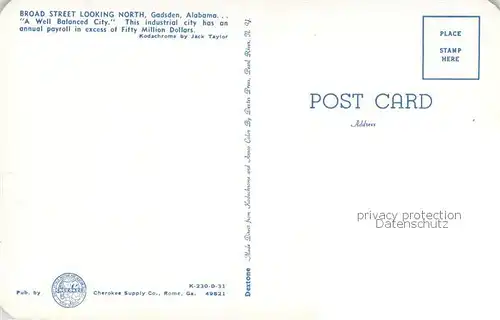 AK / Ansichtskarte Gadsden_Alabama Broad Street Looking North Gadsden_Alabama