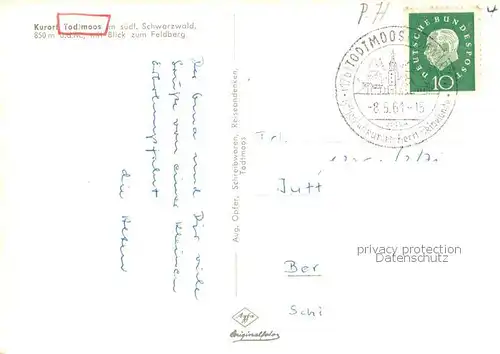 AK / Ansichtskarte Todtmoos Fliegeraufnahme mit Feldberg Todtmoos