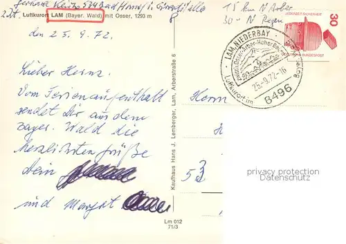 AK / Ansichtskarte Lam_Oberpfalz Fliegeraufnahme mit Osser Lam_Oberpfalz