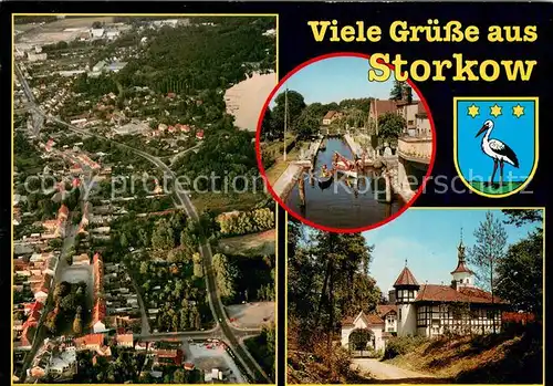 AK / Ansichtskarte Storkow_Mark Fliegeraufnahme Spreewaldkanal Fachwerkhaus Storkow Mark