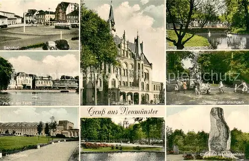 AK / Ansichtskarte Neumuenster__Schleswig Holstein Bahnhof Rathaus Teich Spielplatz Stadtpark Holstenhalle Ehrenmal im Heldenhain 