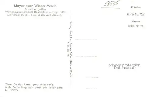 AK / Ansichtskarte Mayschoss Winzer Verein aelteste und groesste Winzer Genossenschaft Deutschlands Poesie Mayschoss