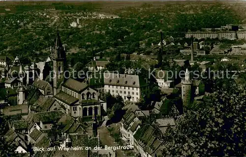 AK / Ansichtskarte Weinheim_Bergstrasse Stadtpanorama mit Kirche Weinheim_Bergstrasse