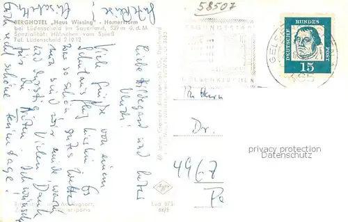 AK / Ansichtskarte Luedenscheid Berghotel Haus Wissing Homertturm Luedenscheid