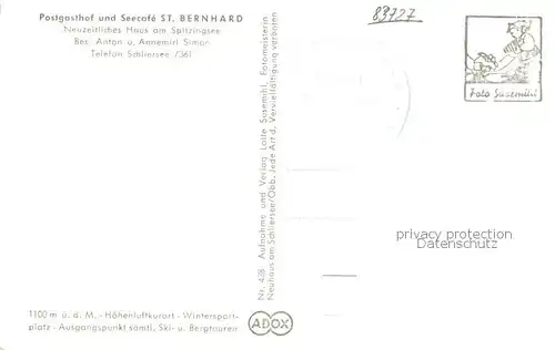 AK / Ansichtskarte Spitzingsee Postgasthof und Seecafe St Bernhard Fliegeraufnahme Spitzingsee