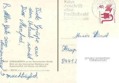 AK / Ansichtskarte Donauwoerth Hist Stadtkern und Zusammenfluss von Donau und Woernitz Fliegeraufnahme Donauwoerth