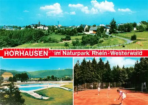 AK / Ansichtskarte Horhausen_Westerwald Panorama Freibad Tennisplatz Horhausen_Westerwald
