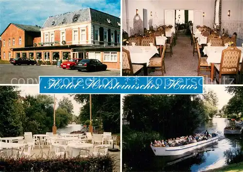 AK / Ansichtskarte Friedrichstadt_Eider Hotel Holsteinisches Haus Gastraum Terrasse Spreewald Bootspartie Friedrichstadt_Eider