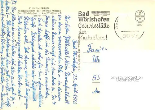 AK / Ansichtskarte Bad_Woerishofen Kurheim Friedel Kneippkurheim der Inneren Mission Bad_Woerishofen