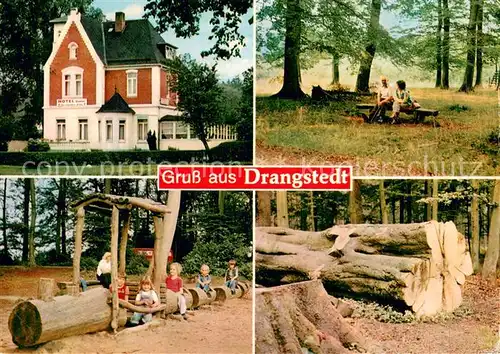 AK / Ansichtskarte Drangstedt Hotel Garni Spielplatz Ruhebank Gefaellter Baum Drangstedt