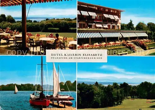AK / Ansichtskarte Feldafing_Starnbergersee Hotel Kaiserin Elisabeth Terrasse Bootsanleger Panorama Feldafing_Starnbergersee
