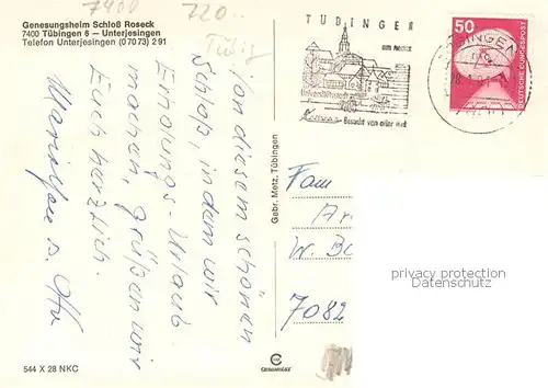 AK / Ansichtskarte Tuebingen Genesungsheim Schloss Roseck Gaststube Panorama Tuebingen