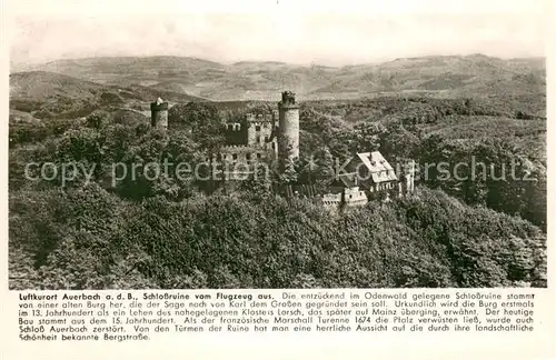 AK / Ansichtskarte Auerbach_Bergstrasse Schlossruine Fliegeraufnahme Auerbach_Bergstrasse