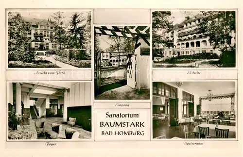 AK / Ansichtskarte Bad_Homburg Sanatorium Baumstark Park Eingang Suedseite Foyer Speiseraum Bad_Homburg
