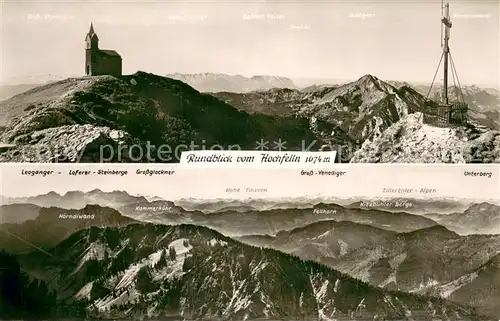 AK / Ansichtskarte Hochfelln_Ruhpolding Rundblick mit Kirche Gipfelkreuz Hohe Tauern Grossvenediger Grossglockner Hochfelln Ruhpolding