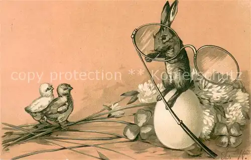 AK / Ansichtskarte Ostern_Easter_Paques L.W. Hase mit Ei und Bluemen 