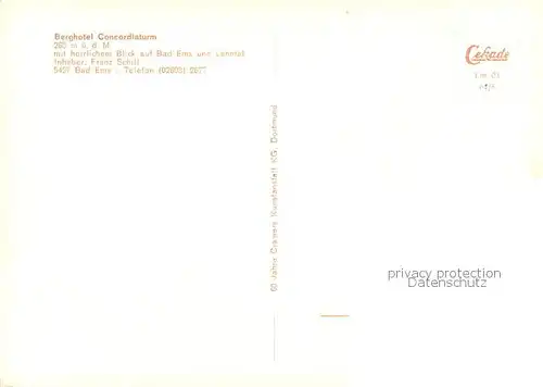 AK / Ansichtskarte Bad_Ems Berghotel Concordiaturm Fernsicht auf das Lahntal Bad_Ems
