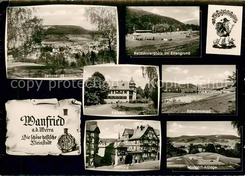 AK / Ansichtskarte Wanfried Teilansichten Reitturnierplatz im Elfengrund Kalkhof Schwimmbad Rathaus Minigolfanlage Wanfried