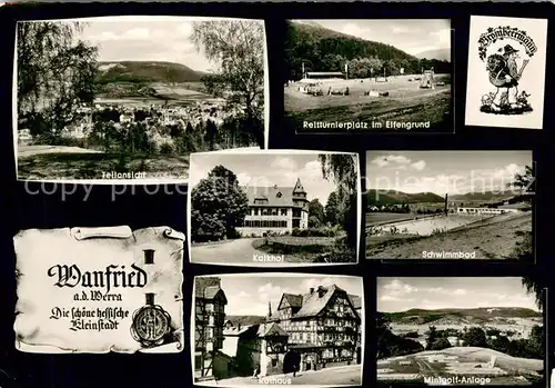 AK / Ansichtskarte Wanfried Teilansichten Reitturnierplatz im Elfengrund Kalkhof Schwimmbad Rathaus Minigolfanlage Wanfried