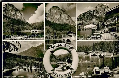 AK / Ansichtskarte Garmisch Partenkirchen Seehaus Pflegersee mit Koenigstand Terrasse Seepartie Strandbad Garmisch Partenkirchen