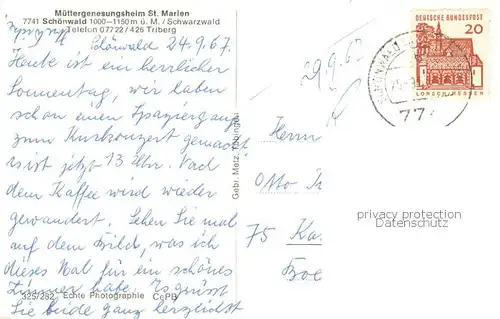 AK / Ansichtskarte Schoenwald_Schwarzwald Muettergenesungsheim St Marien Schoenwald Schwarzwald