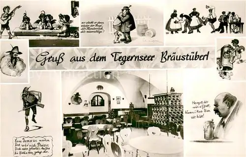 AK / Ansichtskarte Tegernsee Tegernseer Braustueberl Gaststube Karikaturen Tegernsee