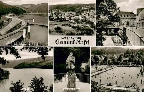 AK / Ansichtskarte Gemuend_Eifel Urfttalsperre Urftsee Panorama Kurhotel Brueckenpatron Schwimmbad Gemuend Eifel