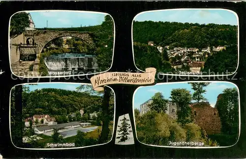 AK / Ansichtskarte Dillweissenstein Wasserfall Teilansicht Schwimmbad Jugendherberge Dillweissenstein