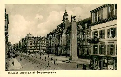 AK / Ansichtskarte Karlsruhe_Baden Hauptpost mit Grenadierdenkmal Karlsruhe_Baden