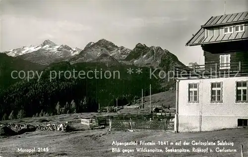 AK / Ansichtskarte Filzstein Alpengasthof Filzstein auf der Gerlosplatte Salzburg mit Wildkarspitze Seekarspitze Rosskopf und Gerlosturm Filzstein