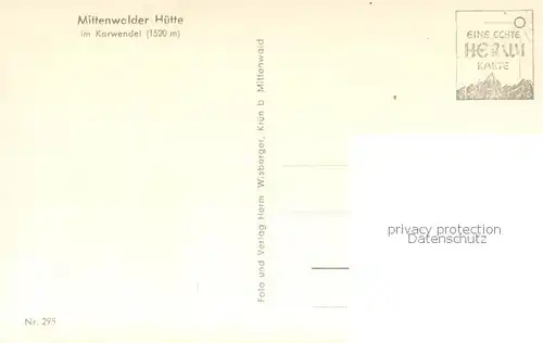 AK / Ansichtskarte Mittenwald_Bayern Mittenwalder Huette im Karwendel Mittenwald Bayern