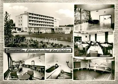 AK / Ansichtskarte Bad_Waldsee Sanatorium Elisabethbad Eingangshalle Speisesaal Aufenthaltsraum Moorbad Bewegungsbad Bad_Waldsee