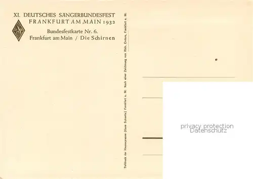 AK / Ansichtskarte Frankfurt_Main Dt Saengerbundfest FFM 1932 Die Schirnen Kuenstlerkarte Frankfurt Main